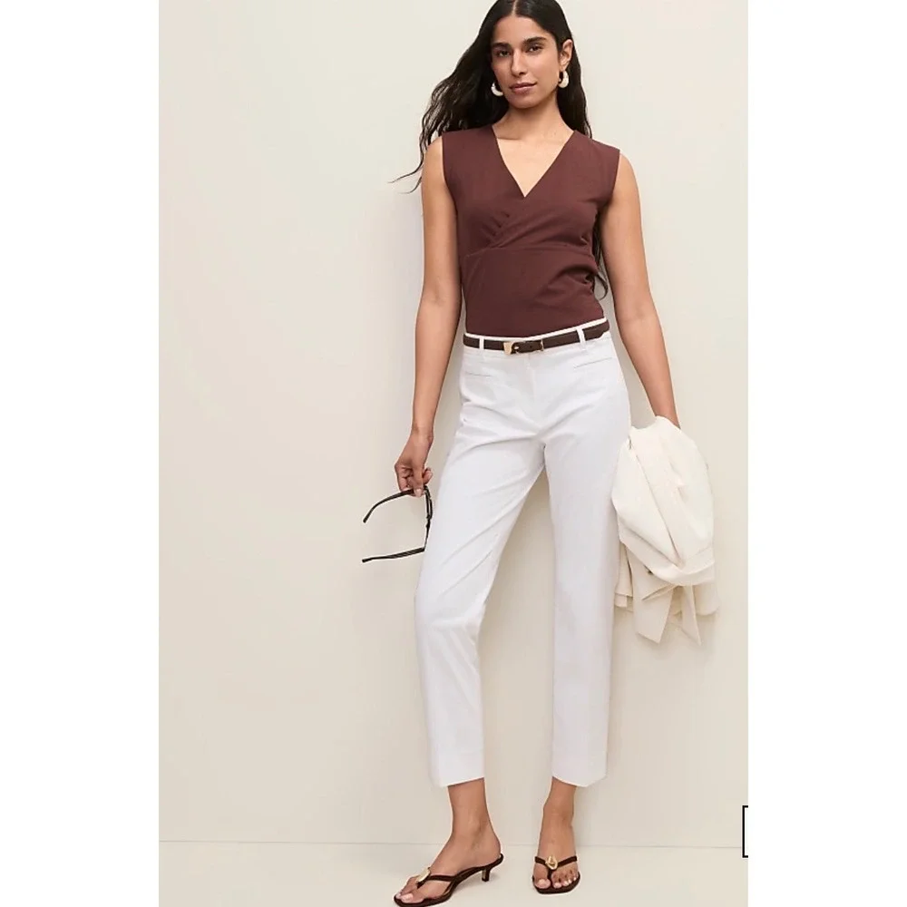Ann Taylor Womens White High Rise Ankle Pant Stretch Cotton Trousers Size 8 NEW